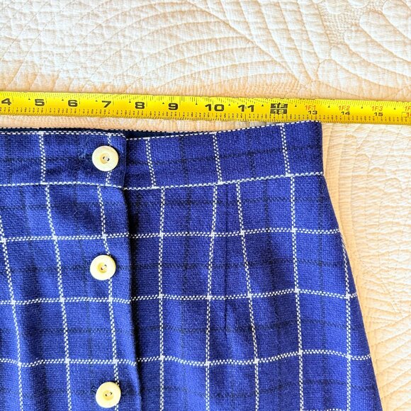 Vintage Handmade Preppy Nautical Wool Navy Blue Plaid Maxi Skirt Size S - Picture 12 of 13